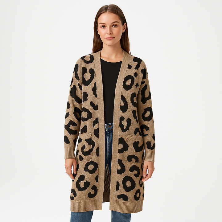Drune | Cardigan Lang Leopard Strick Komfort & Kühnheit