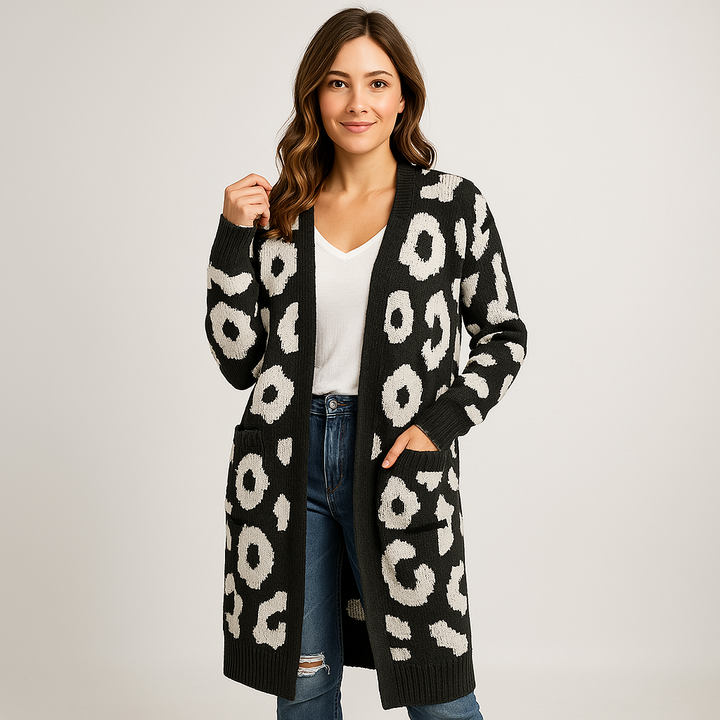 Drune | Cardigan Lang Leopard Strick Komfort & Kühnheit
