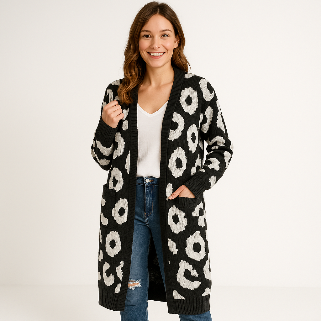 Drune | Cardigan Lang Leopard Strick Komfort & Kühnheit