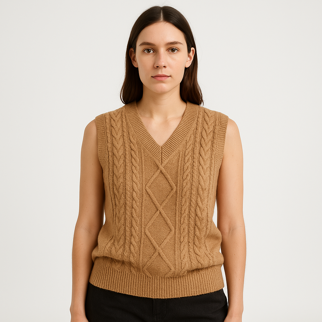 Drune | Cardigan ohne Ärmel gedreht Aprikose elegant & strukturiert