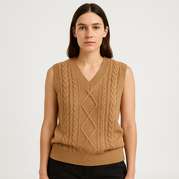 Drune | Cardigan ohne Ärmel gedreht Aprikose elegant & strukturiert