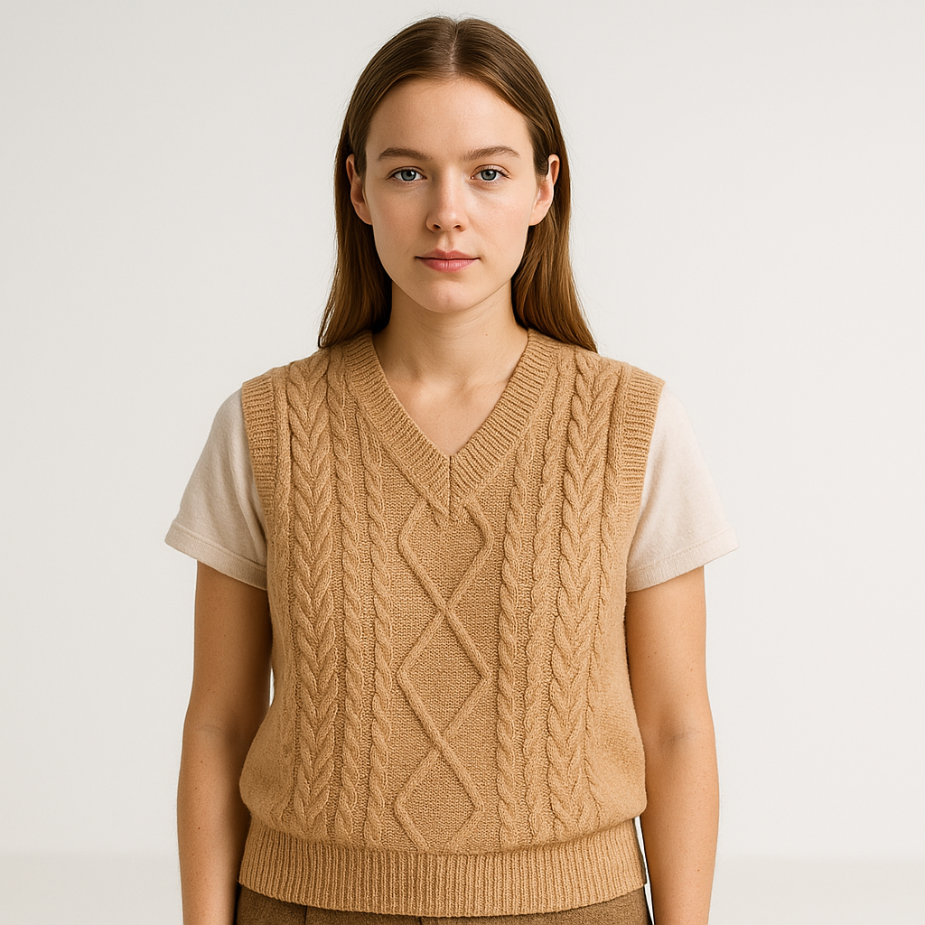 Drune | Cardigan ohne Ärmel gedreht Aprikose elegant & strukturiert