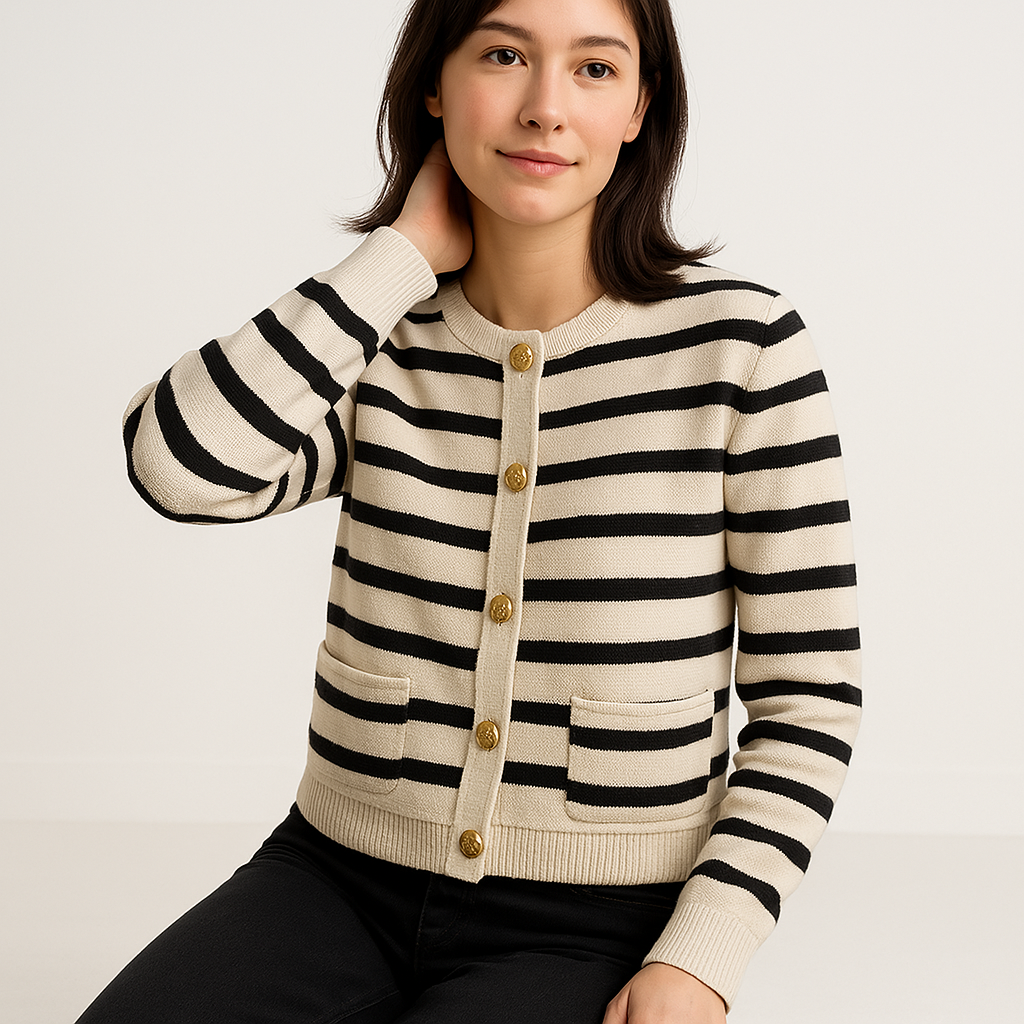 Drune | Gestreifter Button-Down Cardigan Rot & Schwarz Stil Chic Lässig