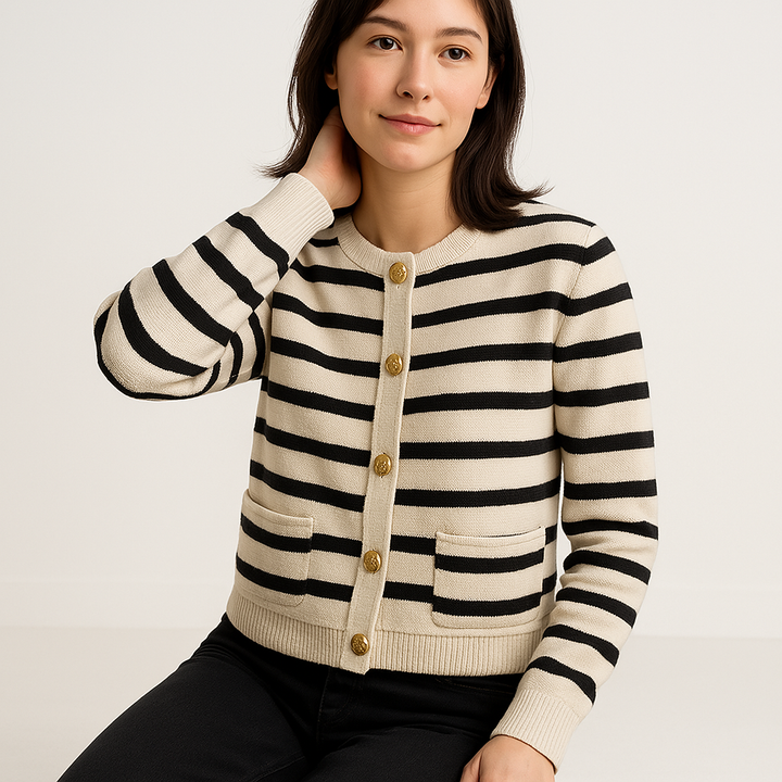 Drune | Gestreifter Button-Down Cardigan Rot & Schwarz Stil Chic Lässig