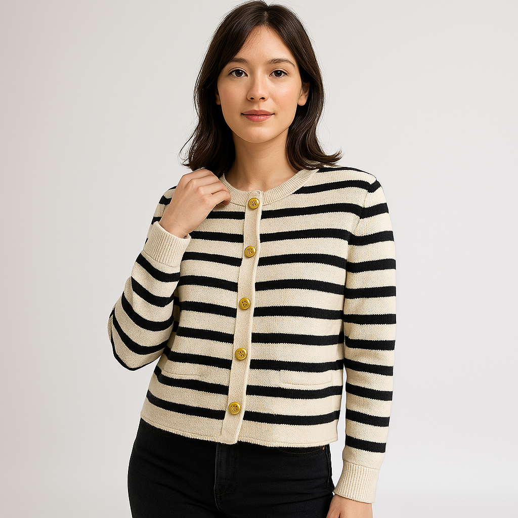 Drune | Gestreifter Button-Down Cardigan Rot & Schwarz Stil Chic Lässig