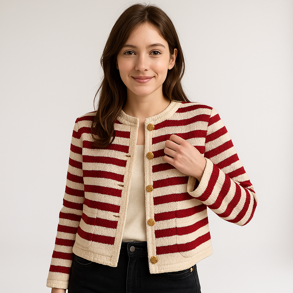 Drune | Gestreifter Button-Down Cardigan Rot & Schwarz Stil Chic Lässig
