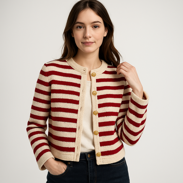 Drune | Gestreifter Button-Down Cardigan Rot & Schwarz Stil Chic Lässig