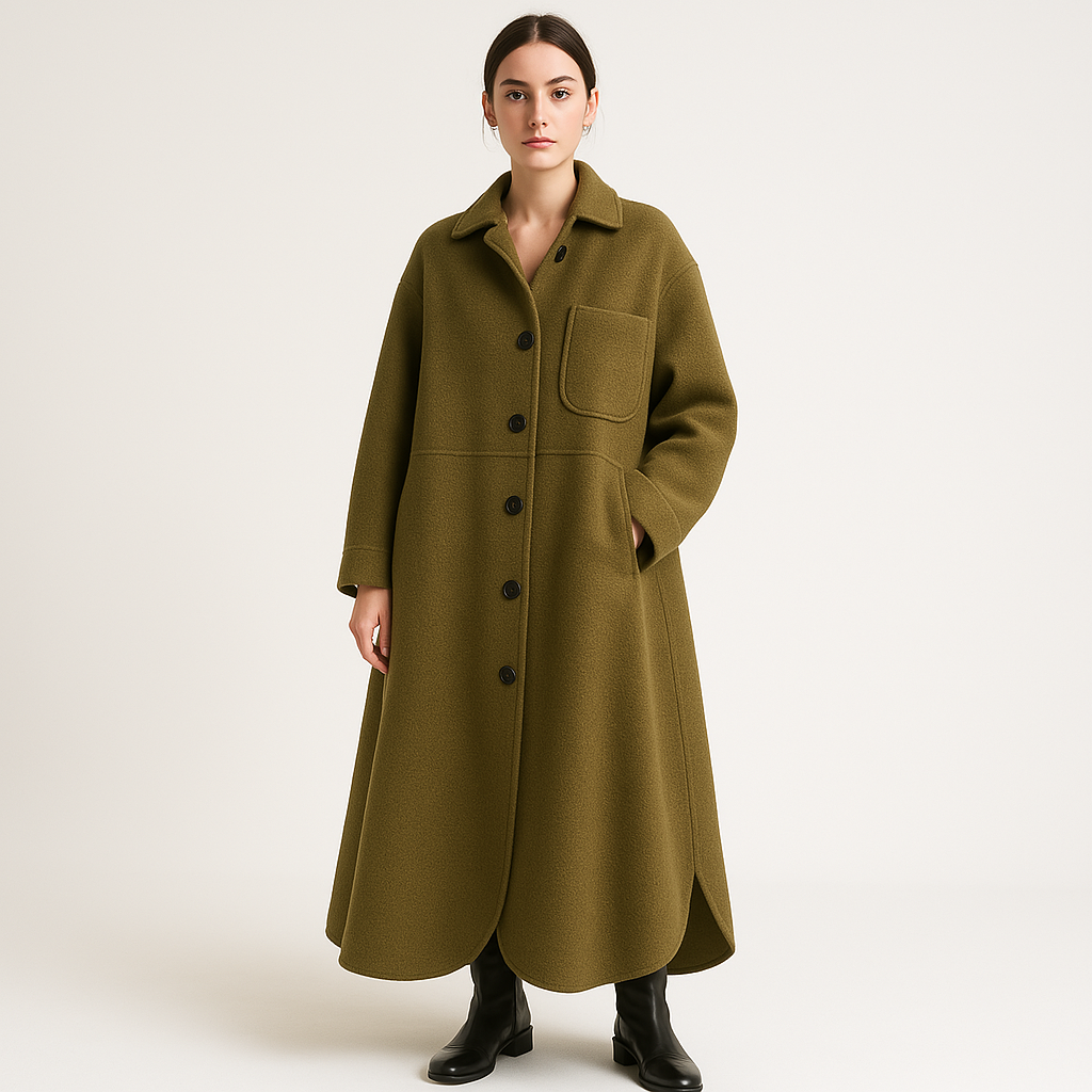 Drune | Minimalistische Elegante Strukturierte Lange Wollmischung Mantel