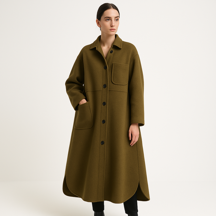 Drune | Minimalistische Elegante Strukturierte Lange Wollmischung Mantel