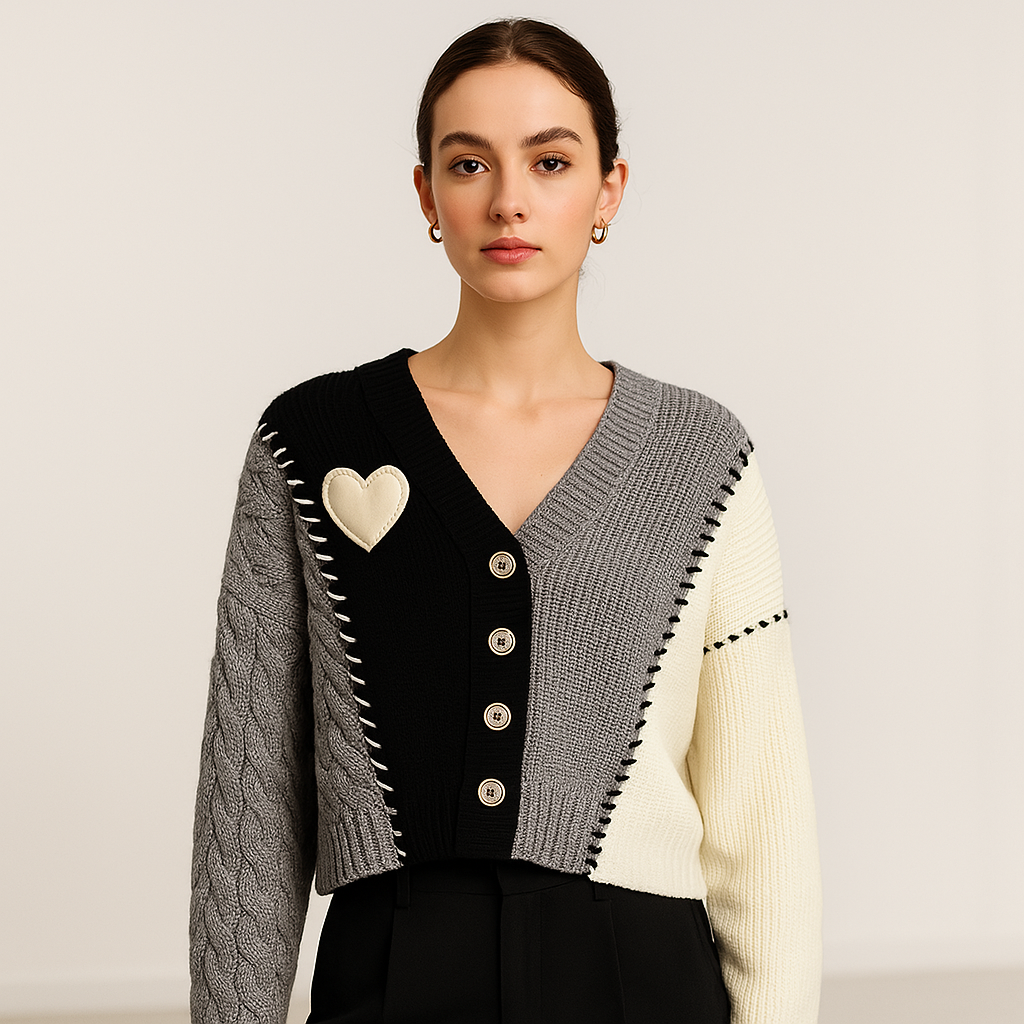 Drune | Weste Patchwork Herz Trikolore Lässiger Trendstil