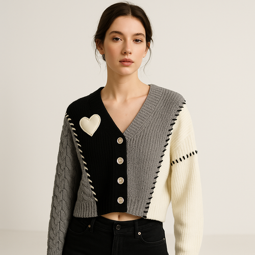 Drune | Weste Patchwork Herz Trikolore Lässiger Trendstil