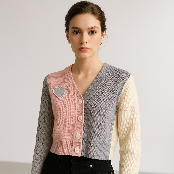 Drune | Weste Patchwork Herz Trikolore Lässiger Trendstil