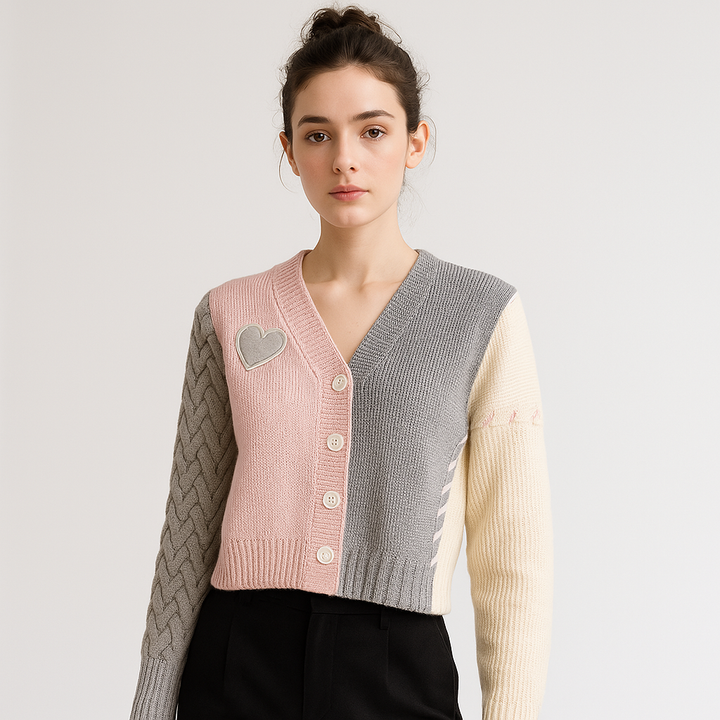 Drune | Weste Patchwork Herz Trikolore Lässiger Trendstil