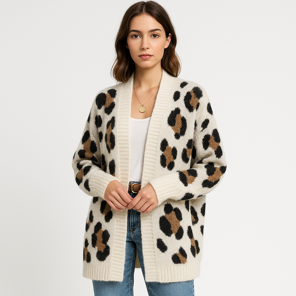 Drune | Oversize-Cardigan Leopard weiche Maschen komfortabel trendy