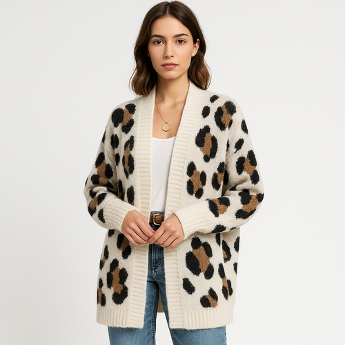 Drune | Oversize-Cardigan Leopard weiche Maschen komfortabel trendy