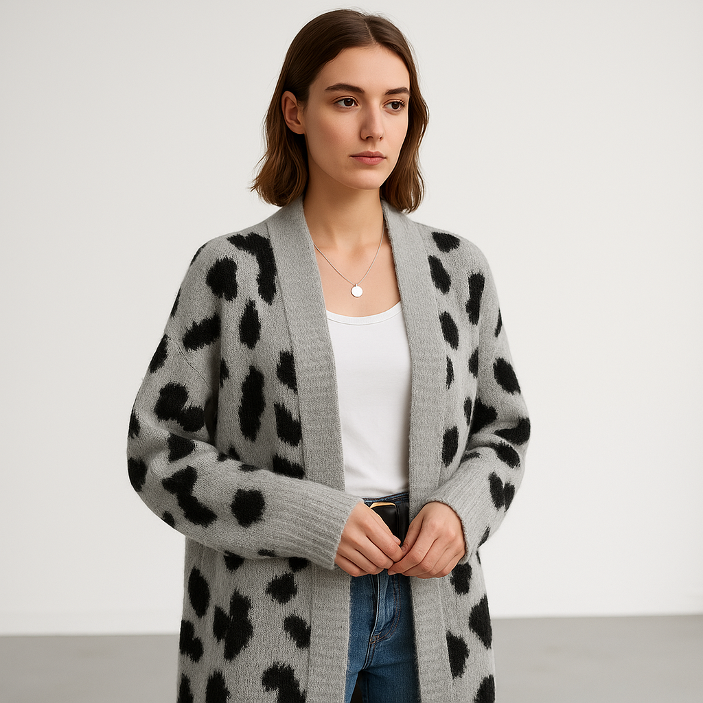 Drune | Oversize-Cardigan Leopard weiche Maschen komfortabel trendy