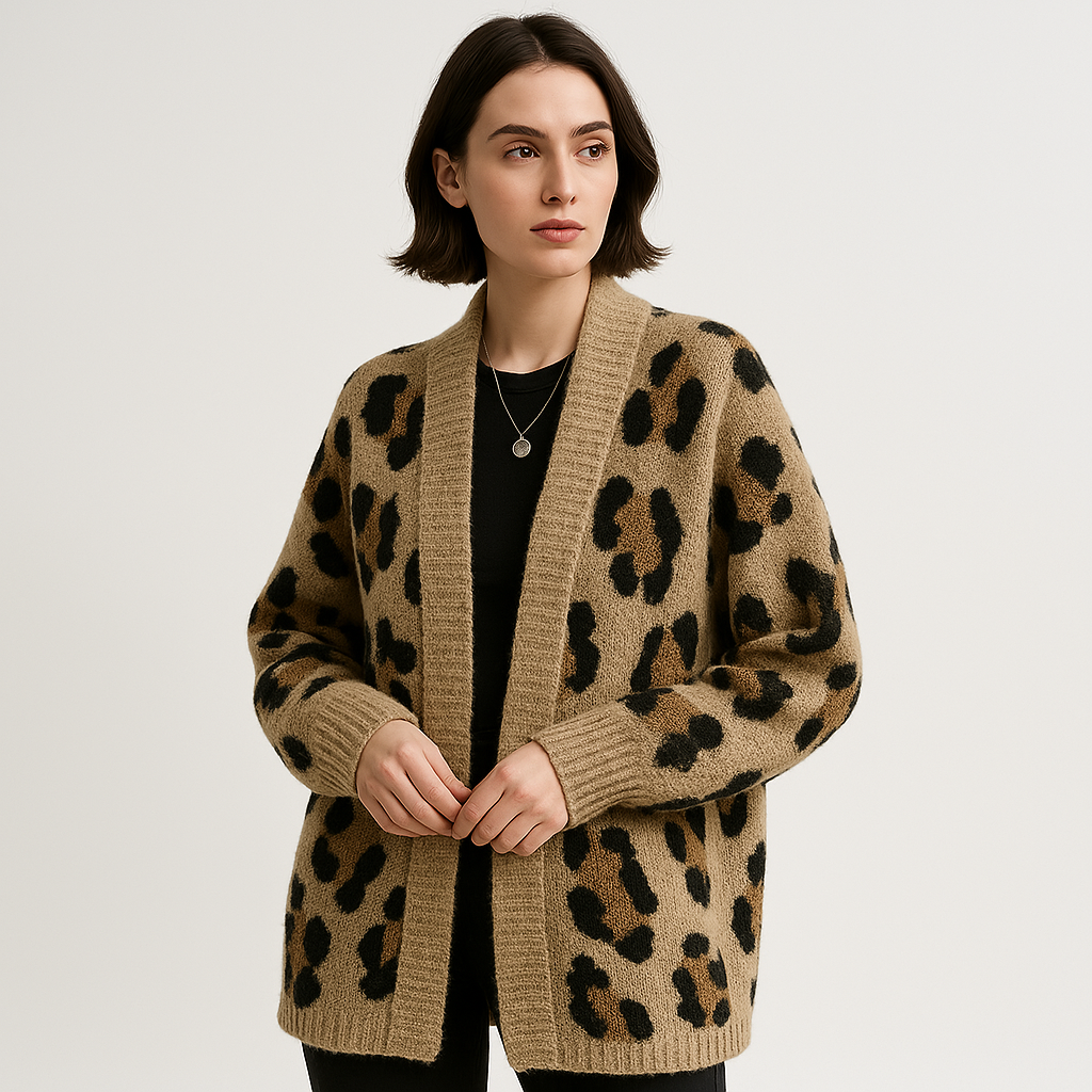 Drune | Oversize-Cardigan Leopard weiche Maschen komfortabel trendy