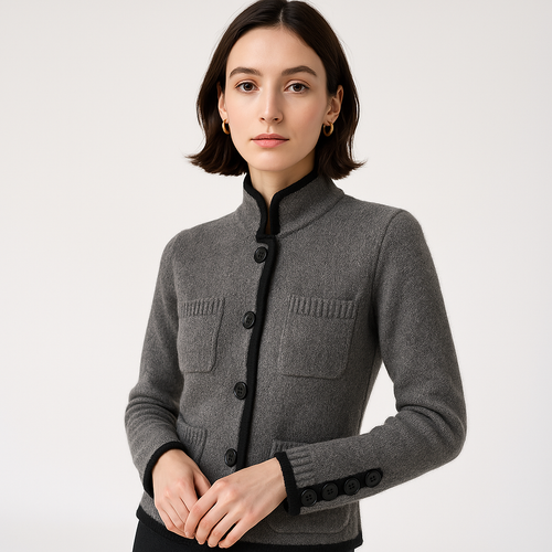 Drune | Cardigan mit Stehkragen, Knopfverschluss, kontrastierenden Details, lässiger Eleganz