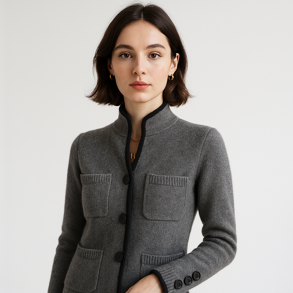 Drune | Cardigan mit Stehkragen, Knopfverschluss, kontrastierenden Details, lässiger Eleganz
