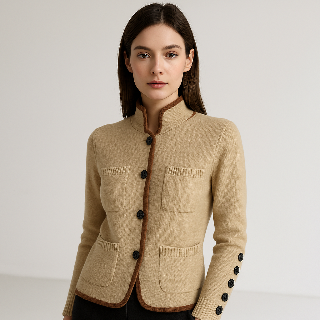 Drune | Cardigan mit Stehkragen, Knopfverschluss, kontrastierenden Details, lässiger Eleganz