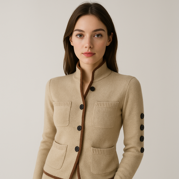 Drune | Cardigan mit Stehkragen, Knopfverschluss, kontrastierenden Details, lässiger Eleganz