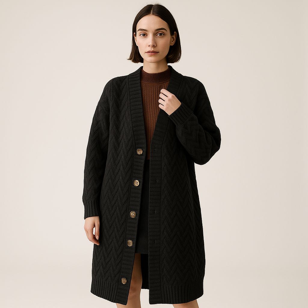 Drune | Gilet Lang in Gedrehter Strick Knopf Stil Cocooning