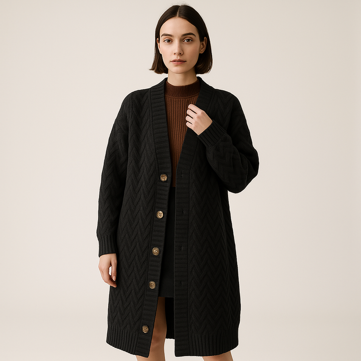 Drune | Gilet Lang in Gedrehter Strick Knopf Stil Cocooning