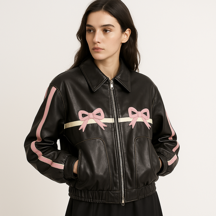 Drune | Bomberjacke aus Kunstleder mit originellen Knoten & stylischer Oversized-Schnitt