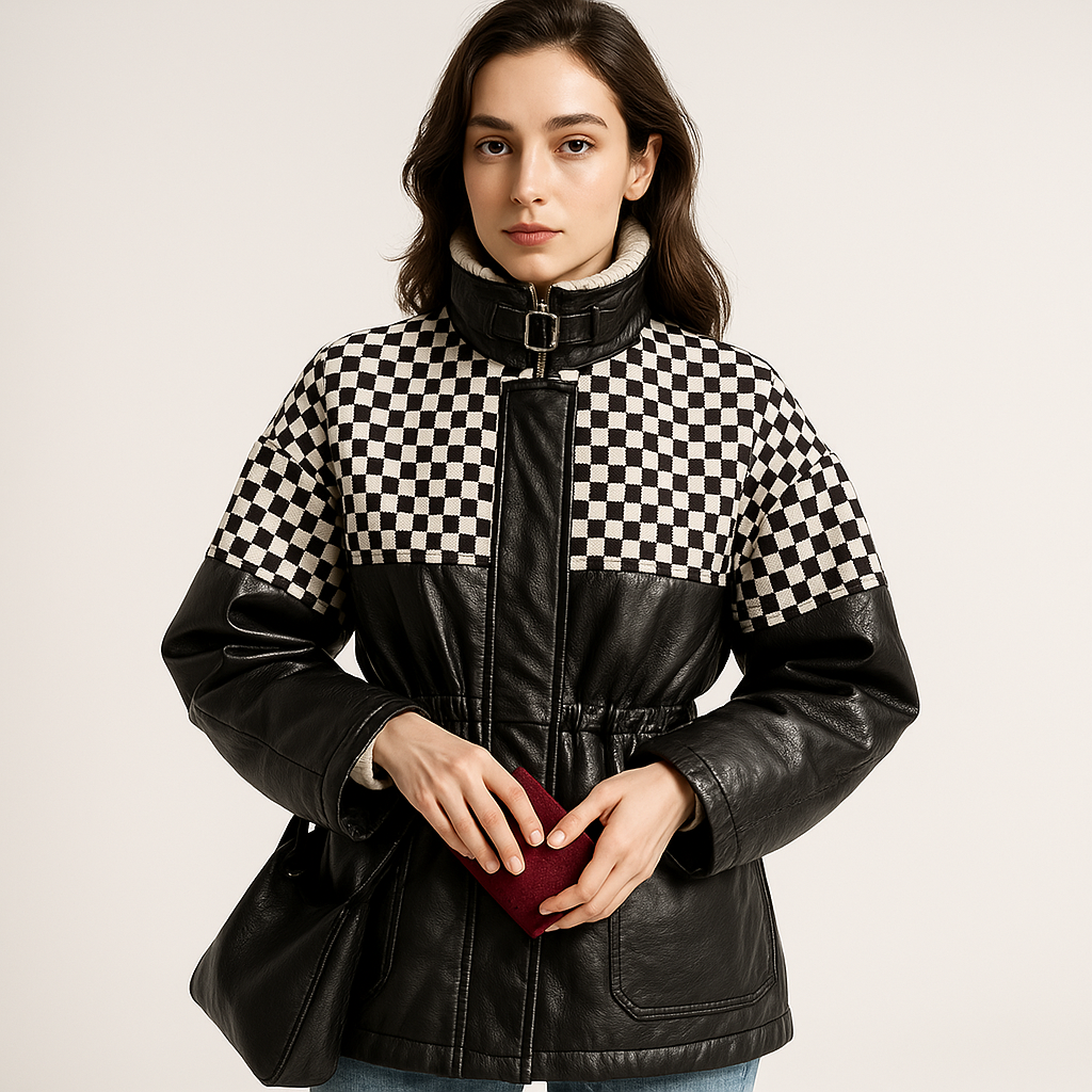 Drune | Lederjacke matt Effekt Karomuster Warm und stylisch