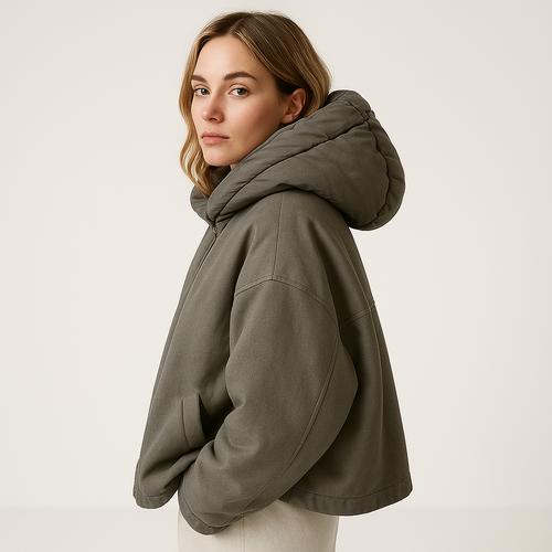 Drune | Moderne Graue Gep quiltete Oversize Kapuzenjacke