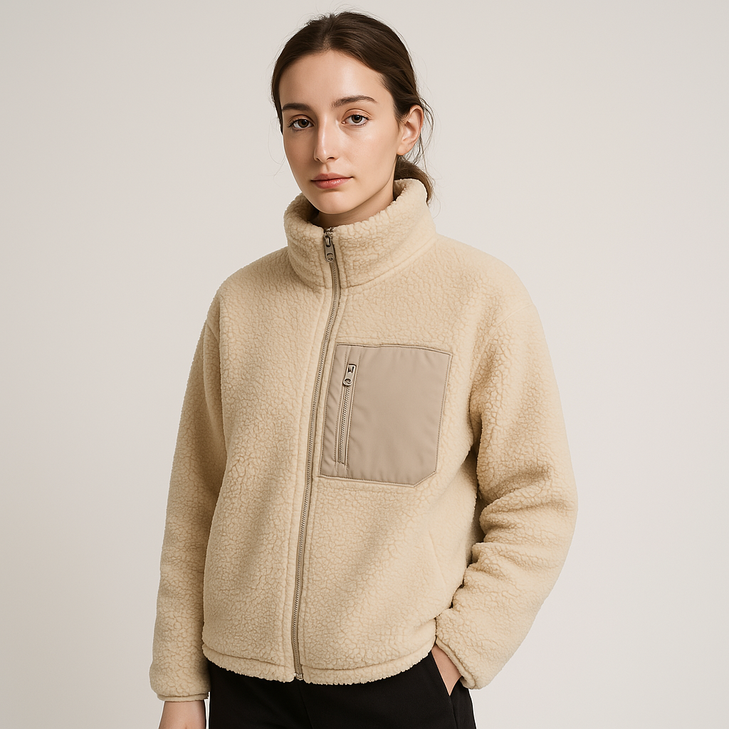 Drune | Sherpa-Jacke Mit Stehkragen und Reißverschluss Behagliche Wärme