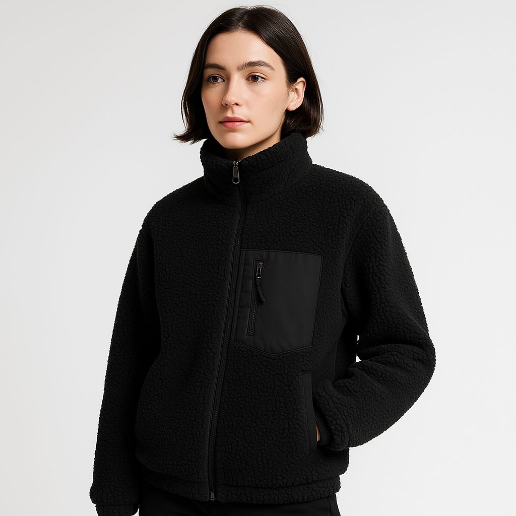 Drune | Sherpa-Jacke Mit Stehkragen und Reißverschluss Behagliche Wärme