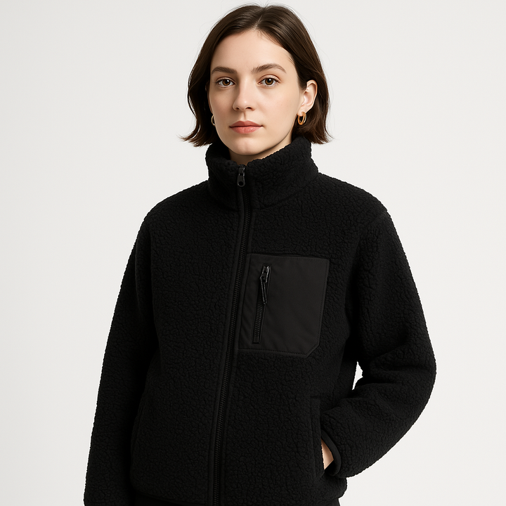 Drune | Sherpa-Jacke Mit Stehkragen und Reißverschluss Behagliche Wärme