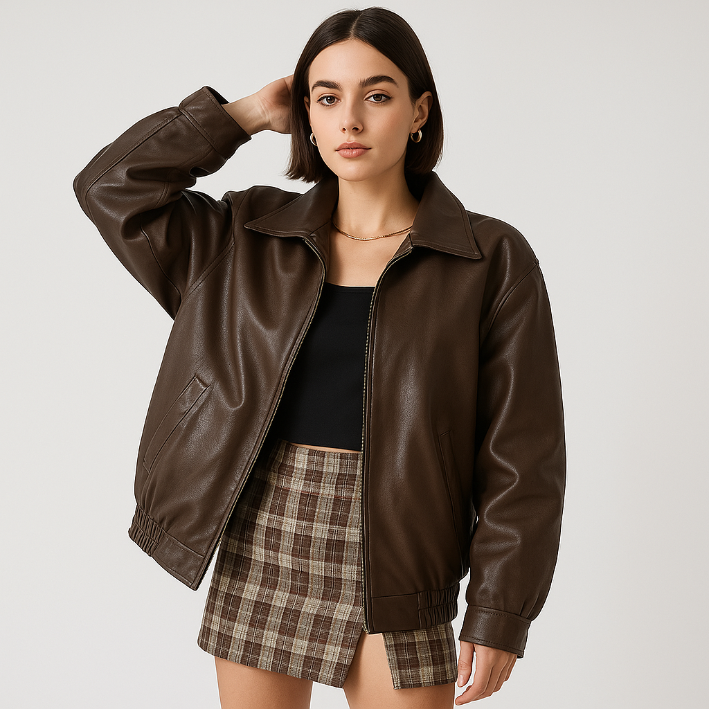 Drune | Oversized Kunstlederjacke Braun Urbaner & Zeitloser Stil