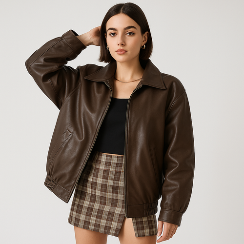 Drune | Oversized Kunstlederjacke Braun Urbaner & Zeitloser Stil
