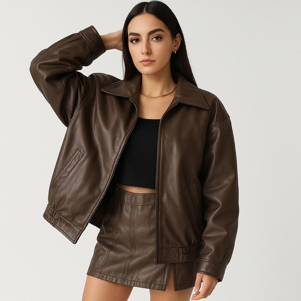 Drune | Oversized Kunstlederjacke Braun Urbaner & Zeitloser Stil