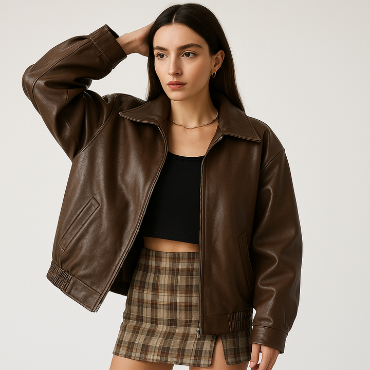 Drune | Oversized Kunstlederjacke Braun Urbaner & Zeitloser Stil