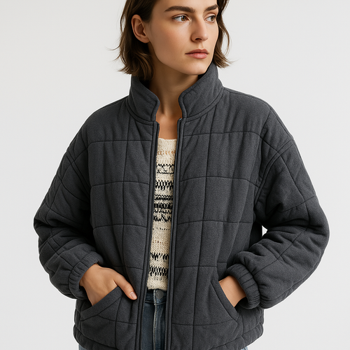 Drune | Oversized Steppjacke Dunkelgrau Weichheit & Komfort
