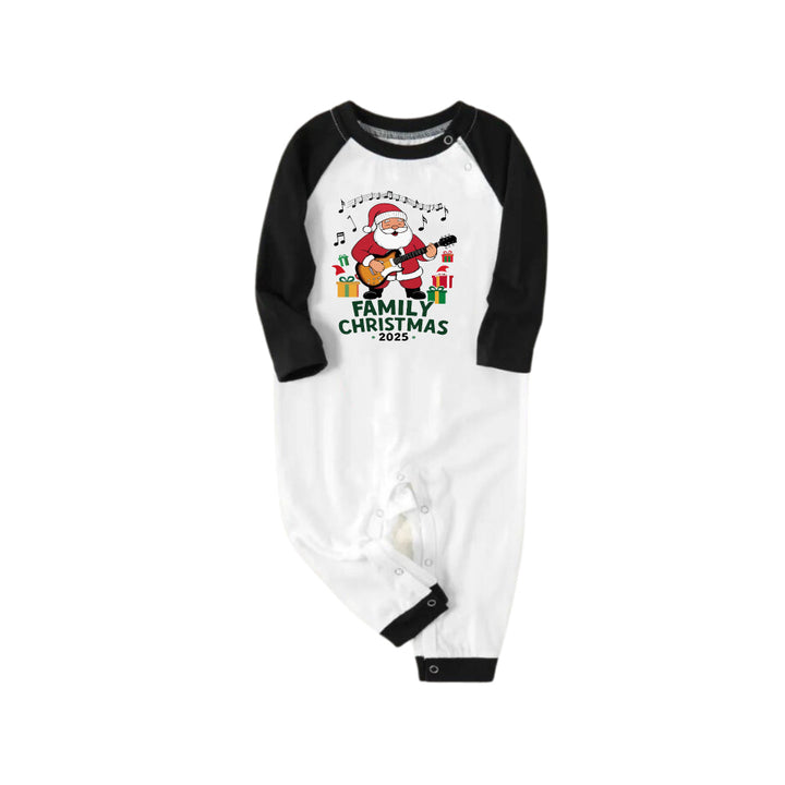 Drune | Schwarzes Raglan-Oberteil Grün Plaid Weihnachts-Pyjama-Set mit "Frohe Weihnachten 2025" und Santa Claus Druck
