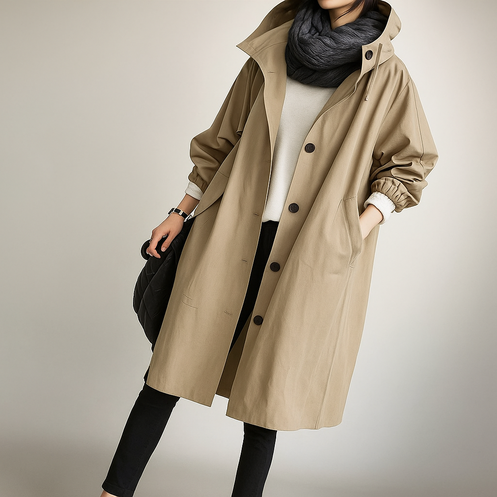 Drune | Damen Trenchcoat oversized mit leichter Kapuze