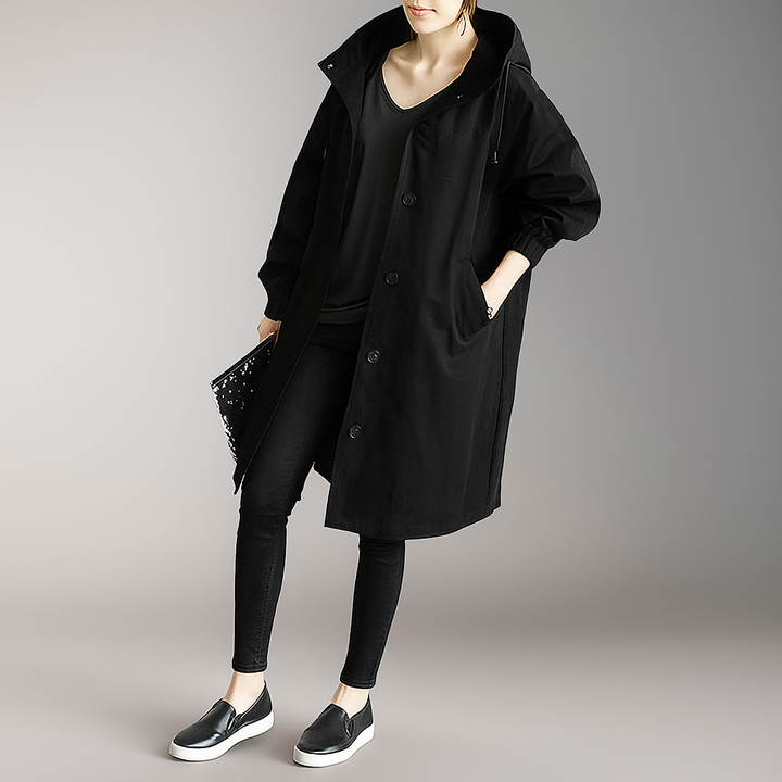 Drune | Damen Trenchcoat oversized mit leichter Kapuze