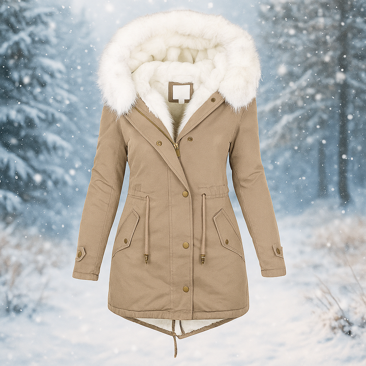Drune | Eleganter Wintermantel mit Kapuze aus Kunstfell Paula