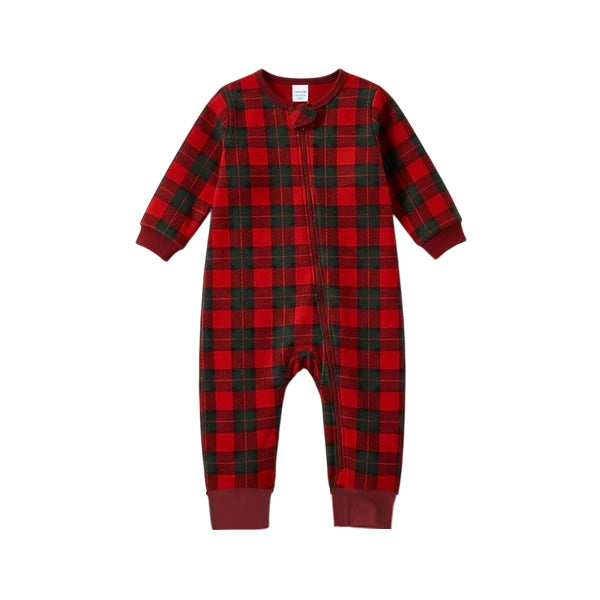 Drune | Weihnachten Familie Passende Rote und Grüne Karierte Knopf-Down Langarm Pyjama Sets