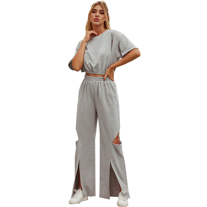 Damen lässige High-Waist Freizeithose mit modischen Schlitzen Drune