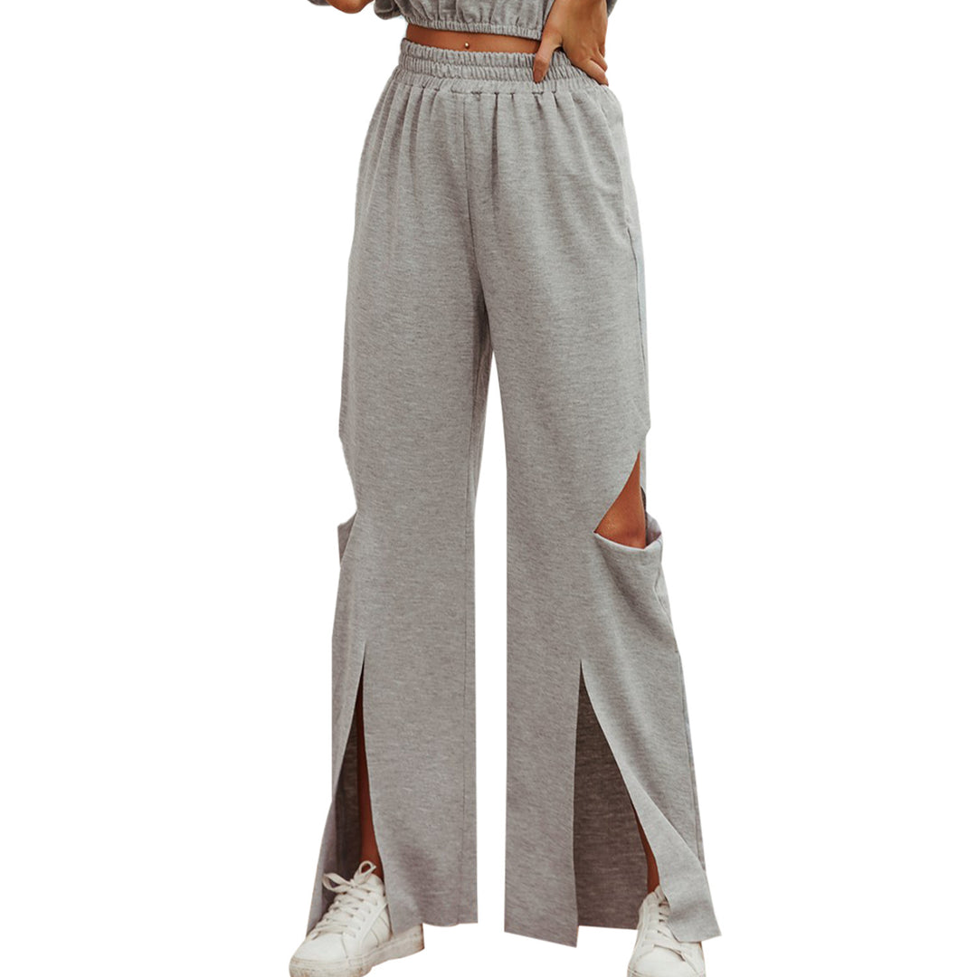 Damen lässige High-Waist Freizeithose mit modischen Schlitzen Drune