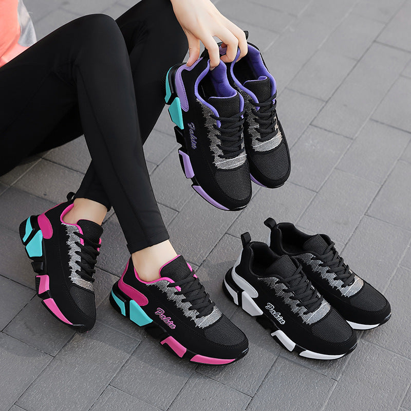 Damen nan sportlicher Plateau-Sneaker mit stoßdämpfender Blocksohle, gepolstertem Komfortfußbett und Mesh-Einsätzen Drune