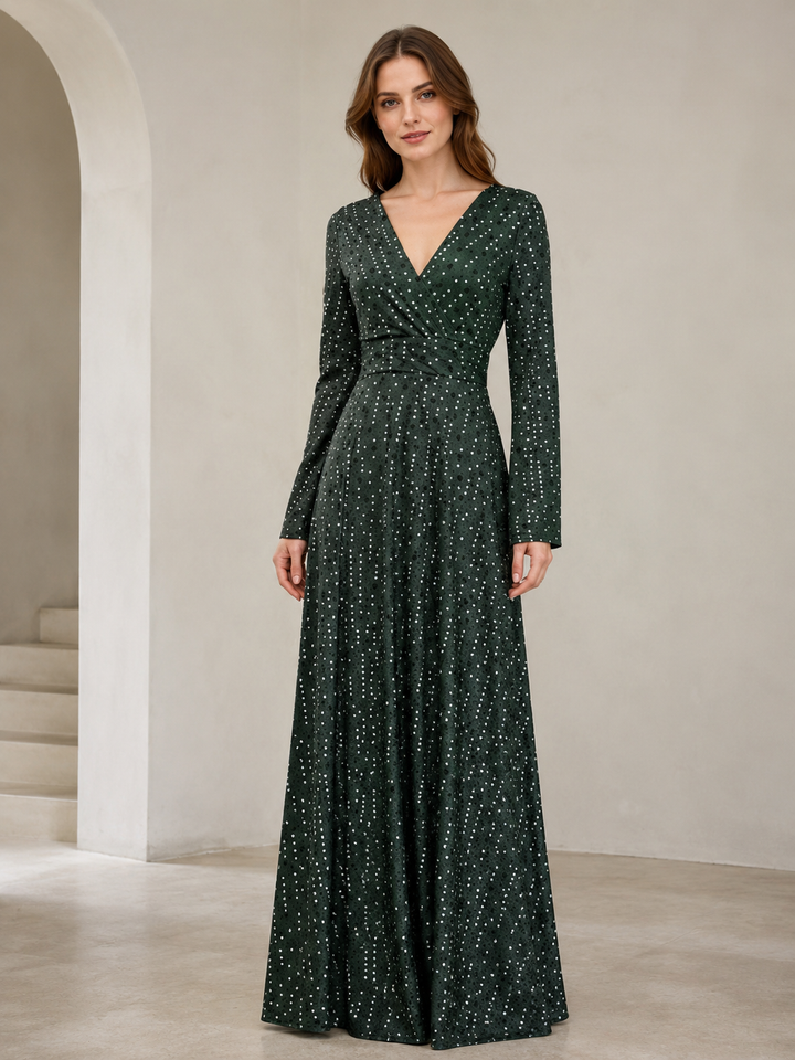 Damen Maxikleid mit elegantem V-Ausschnitt und schwingenden Ärmeln Drune