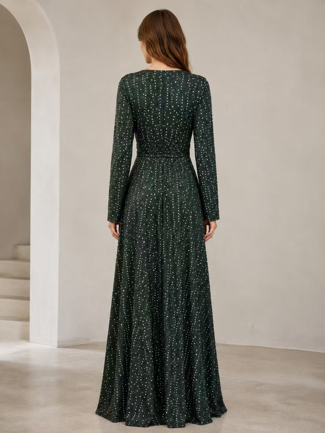 Damen Maxikleid mit elegantem V-Ausschnitt und schwingenden Ärmeln Drune