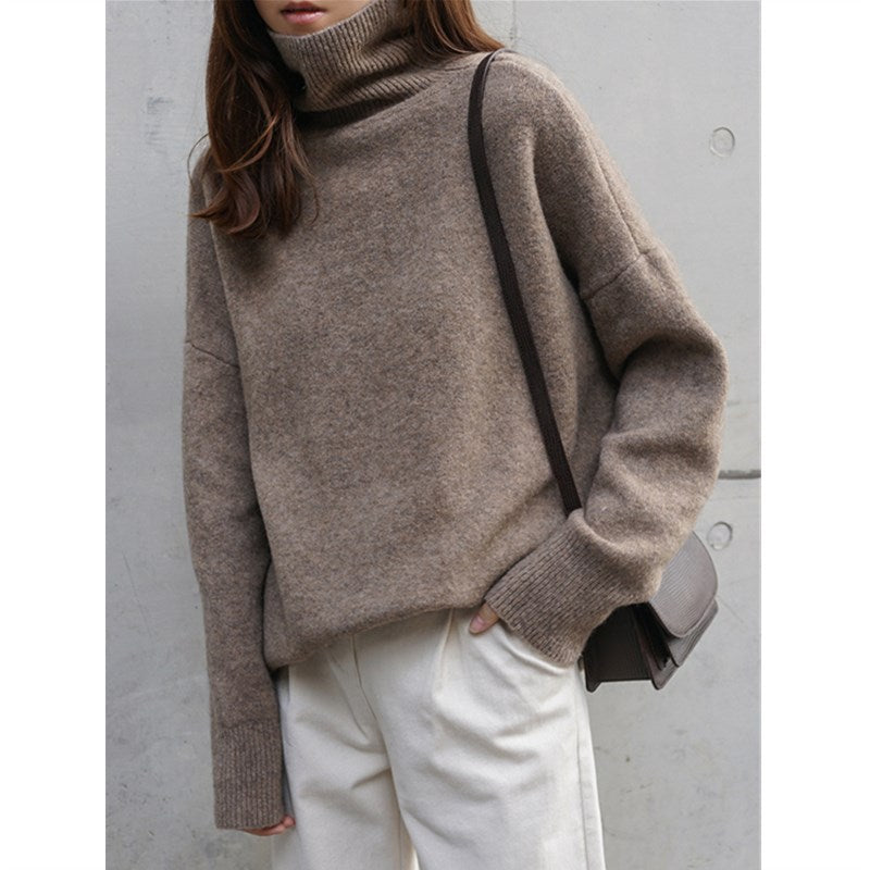 Damen Grobstrickpullover mit Stehkragen und weitem Schnitt Drune