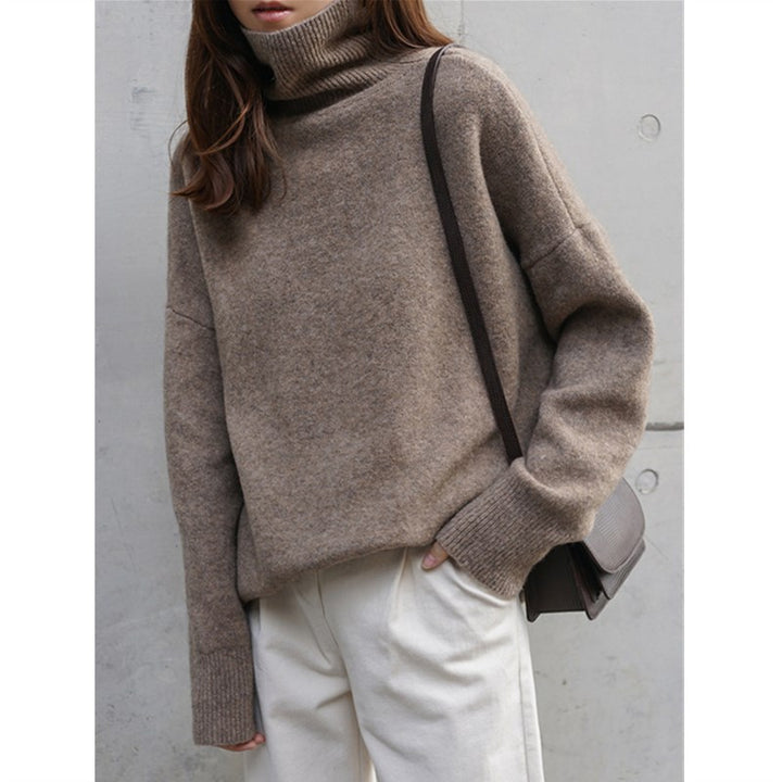 Damen Grobstrickpullover mit Stehkragen und weitem Schnitt Drune